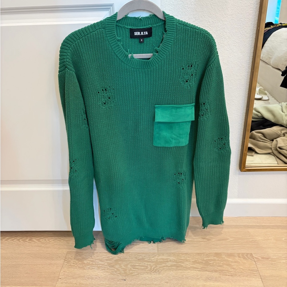 SER.O.YA Green Crewneck Sweater with Pocket